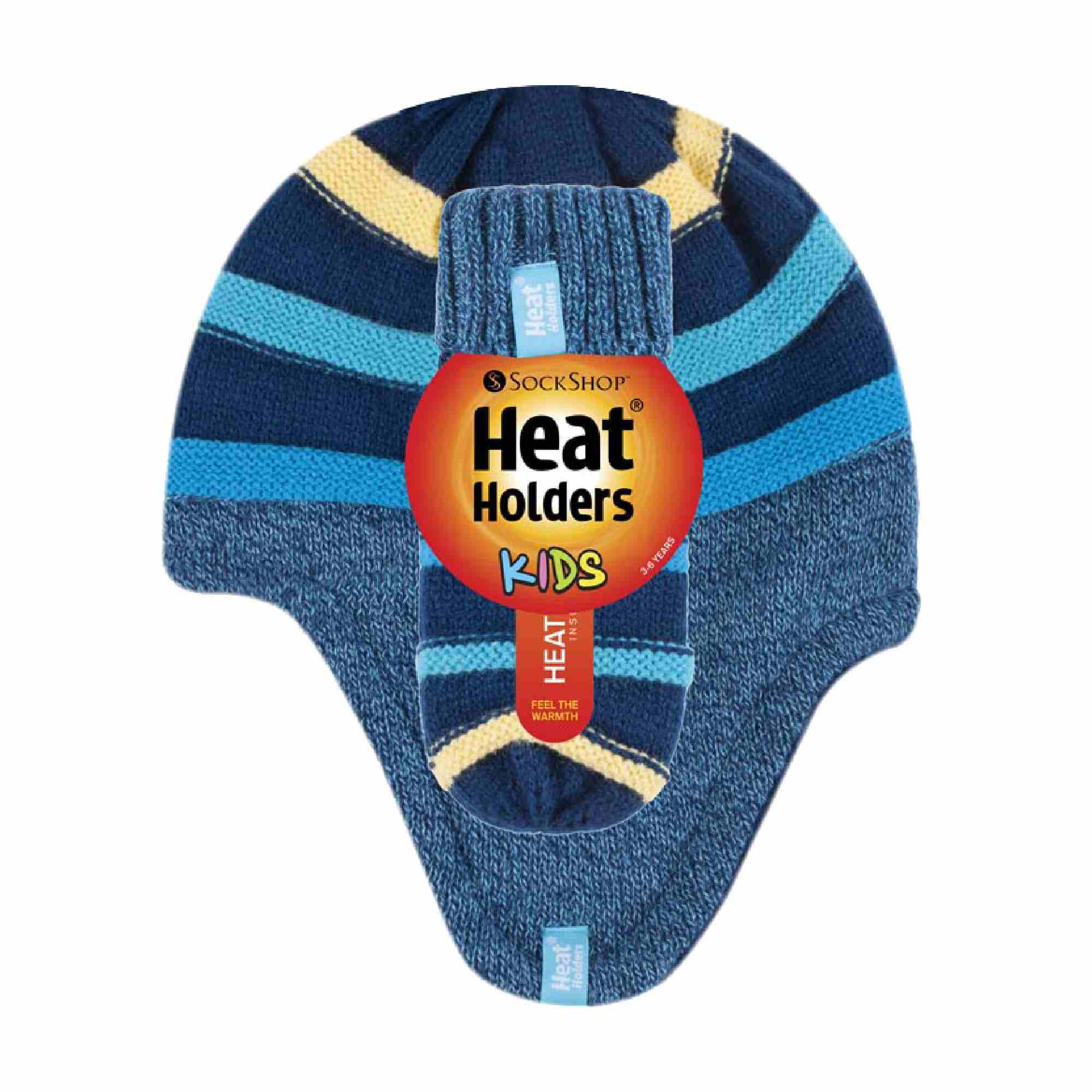 Heat Holders Kids Thermal Hat & Mittens Set with Ear Flaps