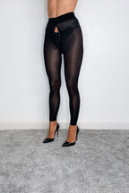 Oil Shine Footless Tights with Double Zip