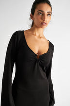 Charley Black Fine Rib Bodycon Midi Dress
