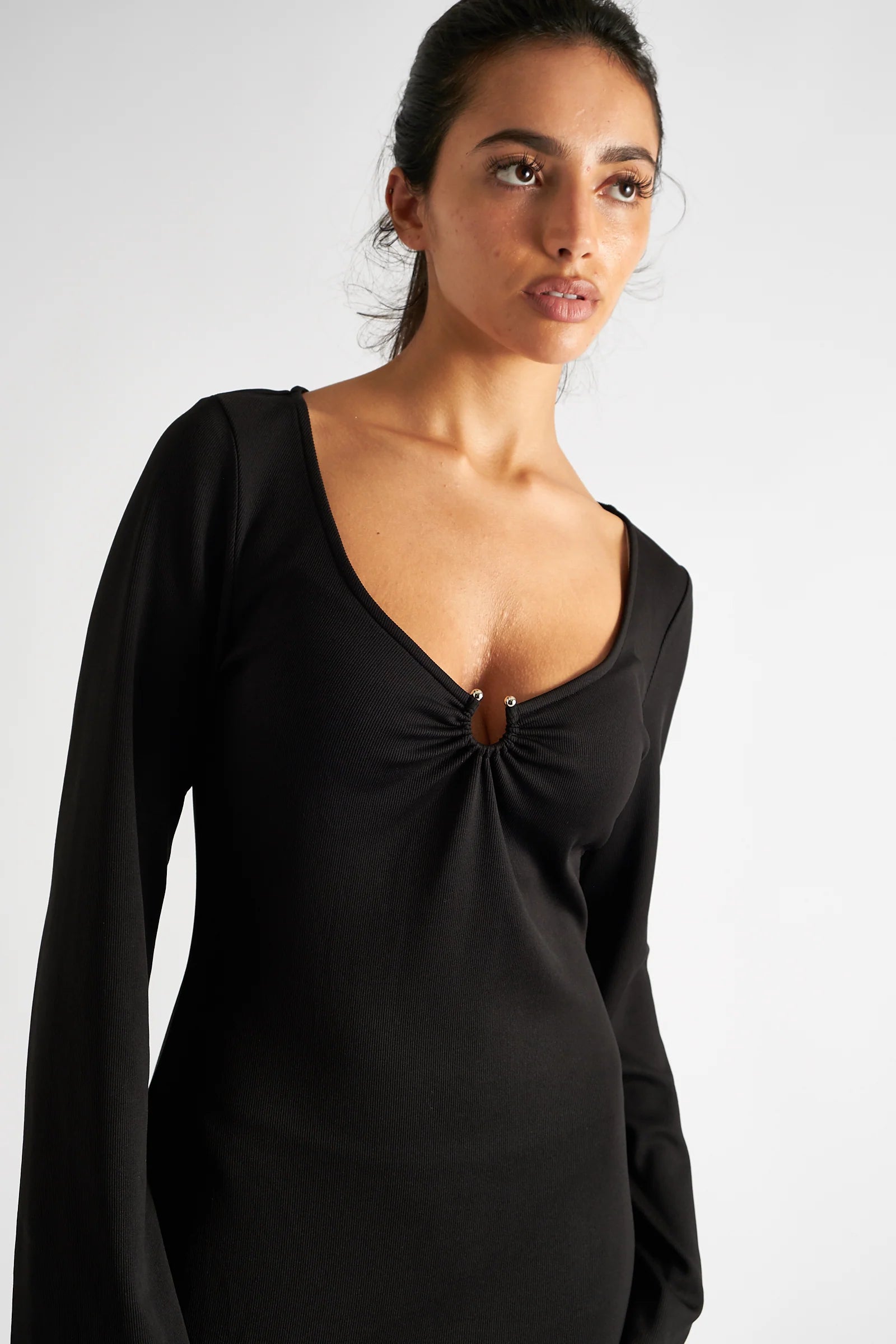 Charley Black Fine Rib Bodycon Midi Dress