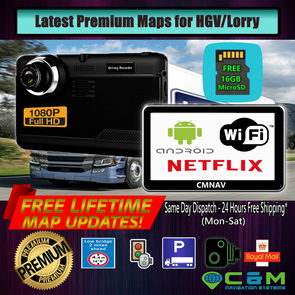 7" CMNAV 360 TRUCK (without Live Traffic) - Built-in FullHD Dashcam, Android, Wi-Fi