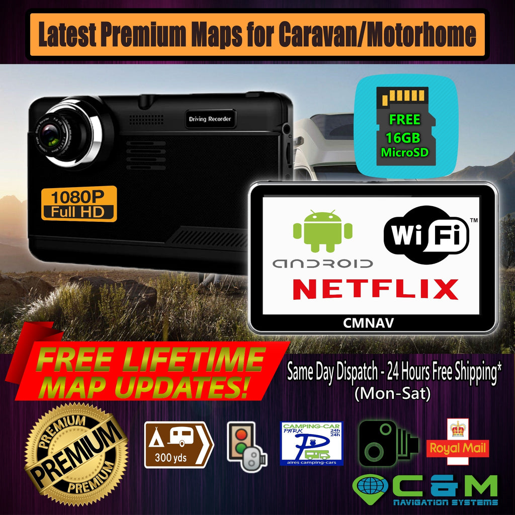 7" CMNAV 360 Camper (without Live Traffic) - Built-in FullHD Dashcam, Android, Wi-Fi