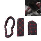 3 PCS Car Hand Brake Cover Shift Knob Gear Stick Cushion Sets Rear View Mirror Sets Cover Car Accessory Interior Decoration Pad, 3 PCS Red, 3 PCS White