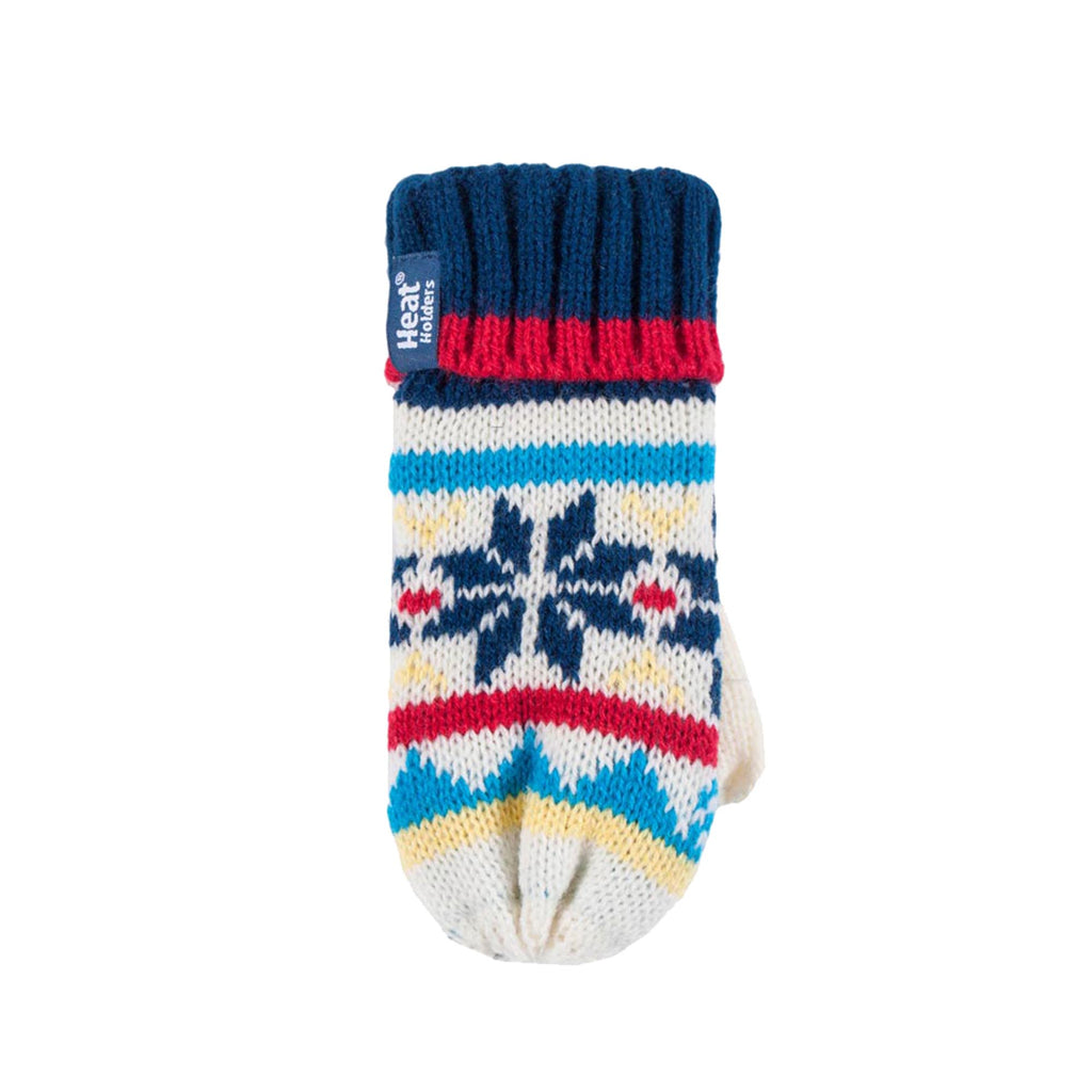 Kids Boys Winter Knitted Thermal Fleece Lined Cuffed Beanie Hat & Mittens Set