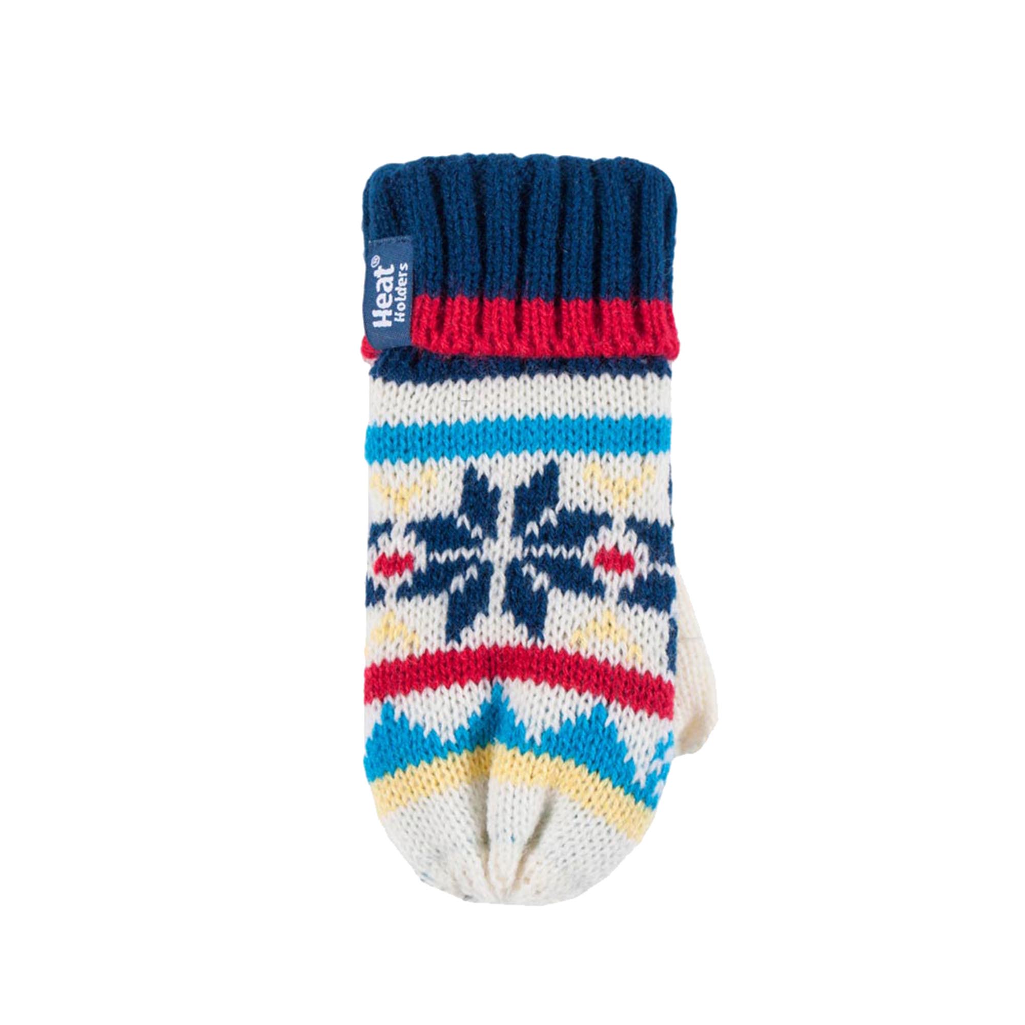 Kids Boys Winter Knitted Thermal Fleece Lined Cuffed Beanie Hat & Mittens Set