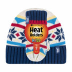Kids Boys Winter Knitted Thermal Fleece Lined Cuffed Beanie Hat & Mittens Set