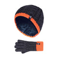 Boys Kids Cable Knit Warm Fleece Lined Thermal Winter Hat & Gloves Set