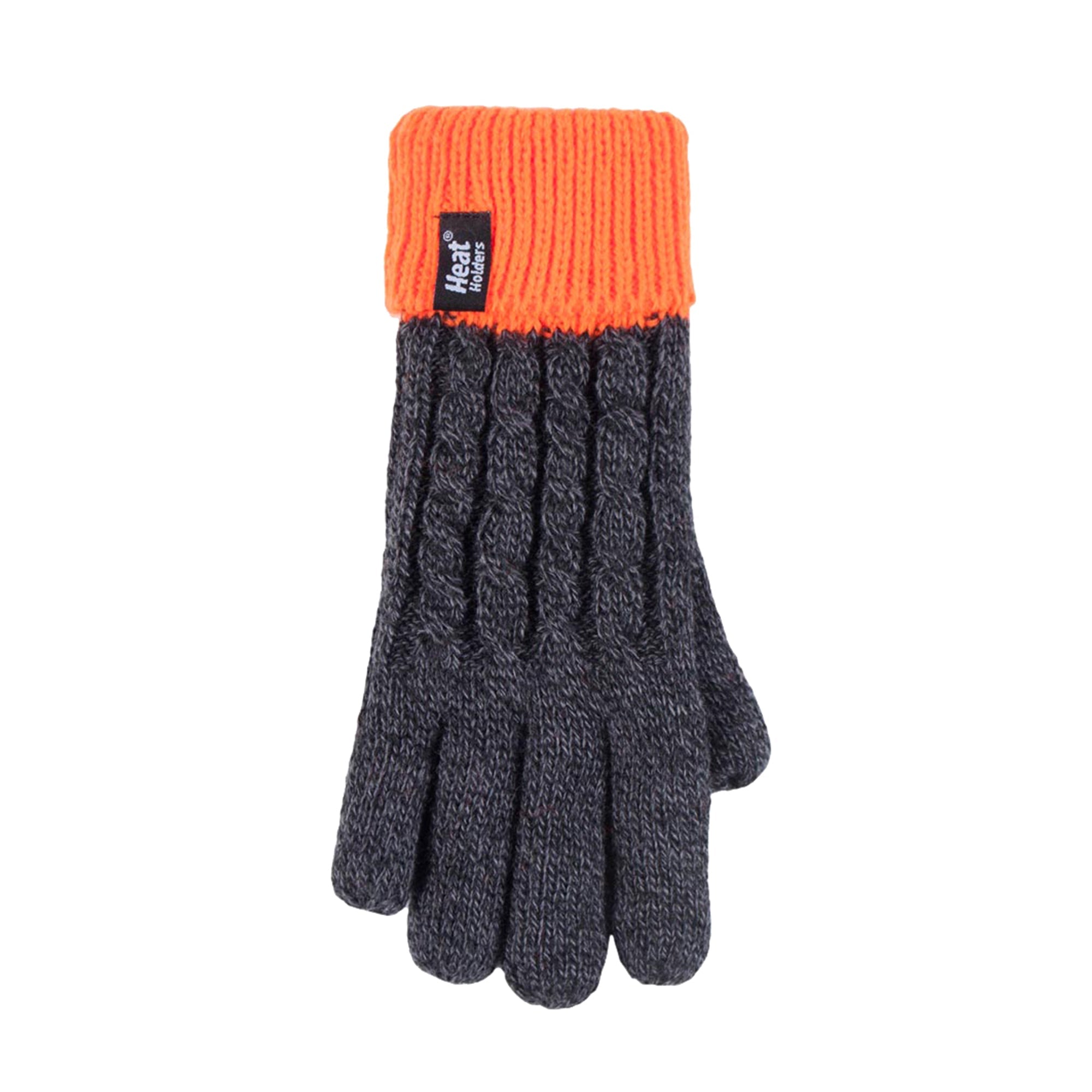 Boys Kids Cable Knit Warm Fleece Lined Thermal Winter Hat & Gloves Set