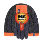 Boys Kids Cable Knit Warm Fleece Lined Thermal Winter Hat & Gloves Set