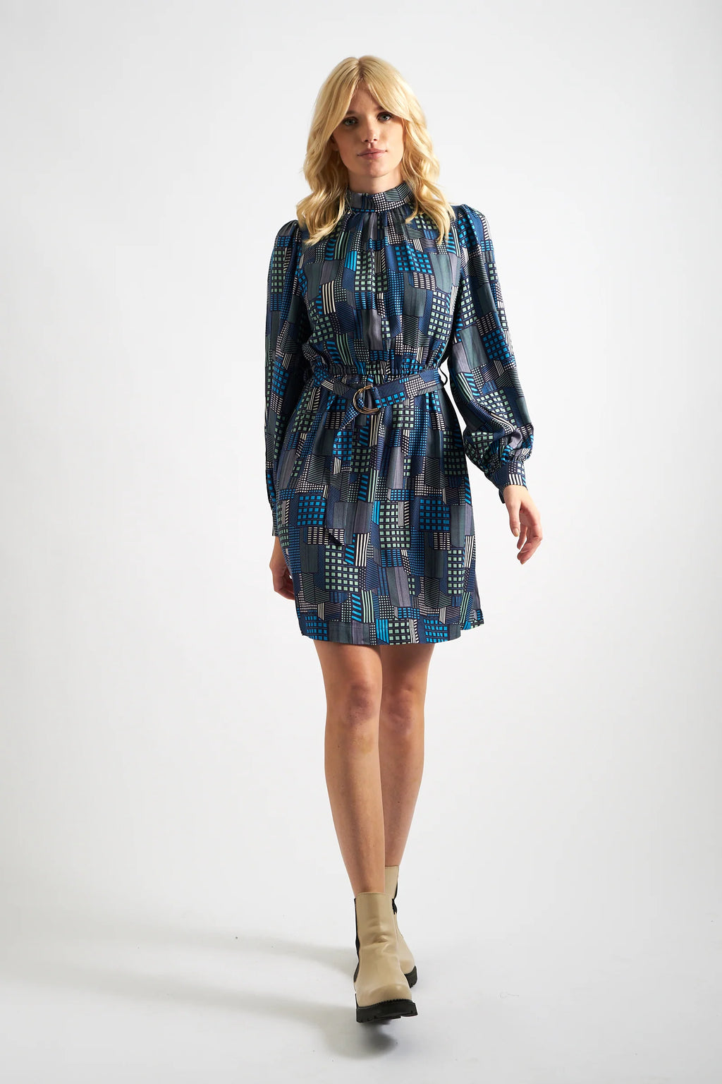Collyn Geo City Print Long Sleeve Mini Dress