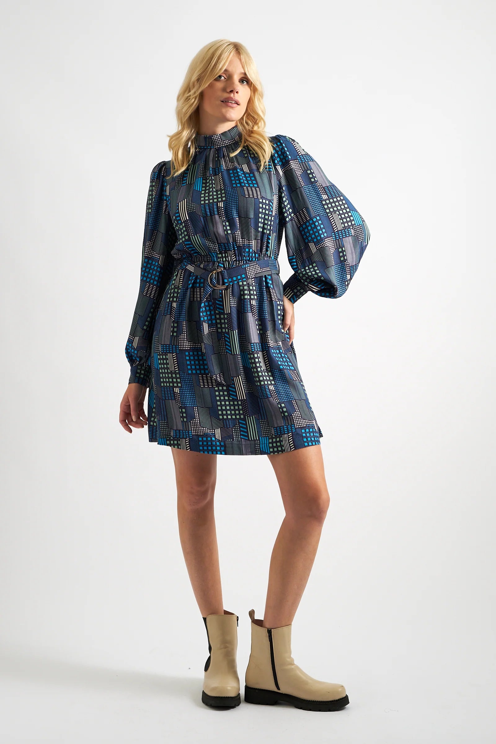 Collyn Geo City Print Long Sleeve Mini Dress