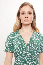 Corina Flower Dot Print Midi Tea Dress - Green