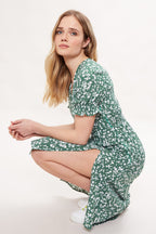 Corina Flower Dot Print Midi Tea Dress - Green