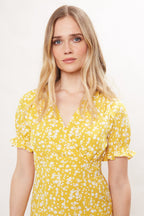 Corina Flower Dot Print Midi Tea Dress - Mustard