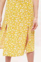 Corina Flower Dot Print Midi Tea Dress - Mustard