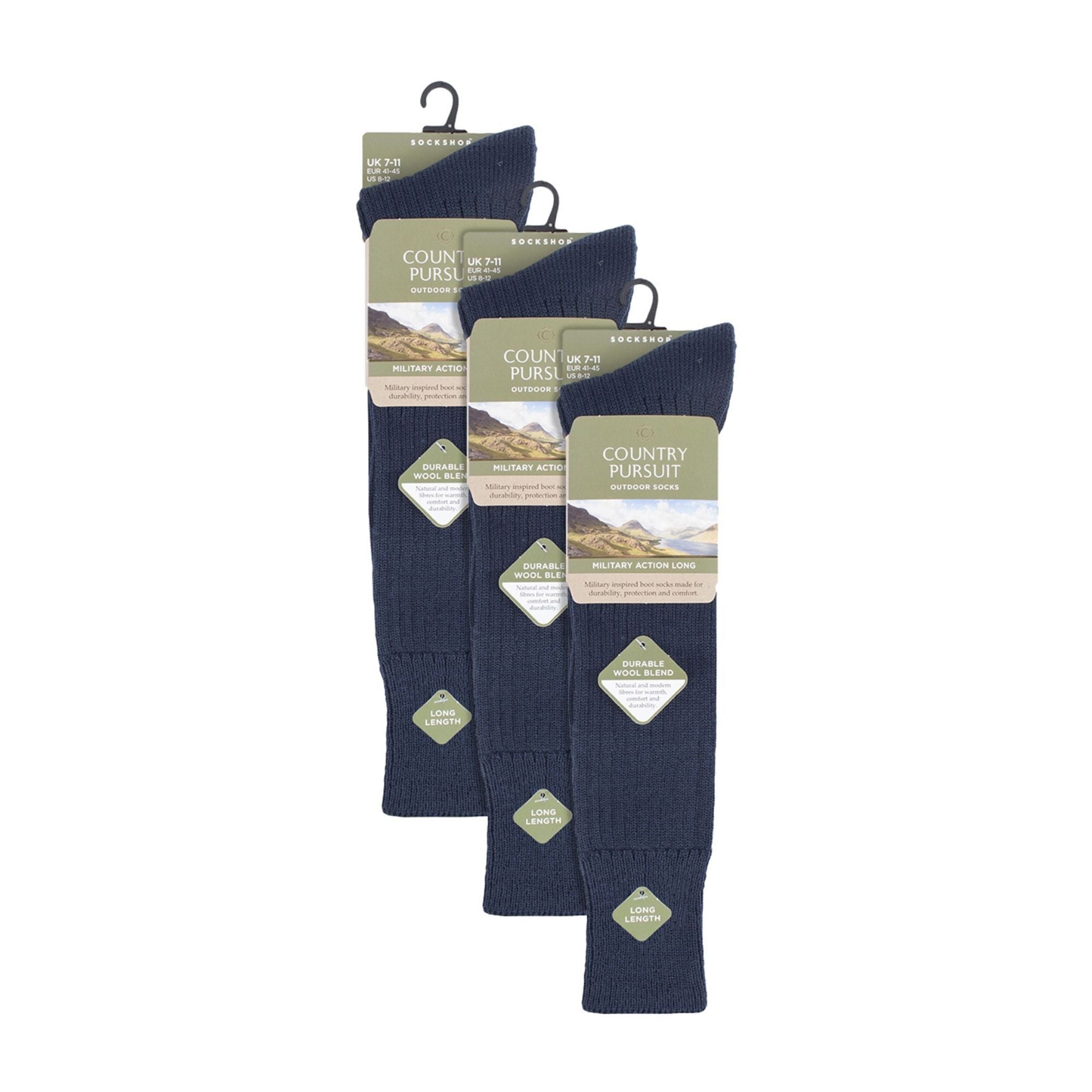 3 Pack Long Boot Mens Socks for Outdoor Wellington | Knee-High Military Socks