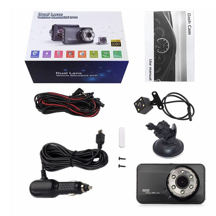 T638+ Car DVR USB Hidden Dual-lens Driving Recorder HD Reversing Video Monitor, T638+