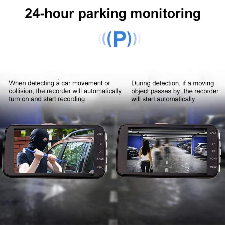 T638+ Car DVR USB Hidden Dual-lens Driving Recorder HD Reversing Video Monitor, T638+