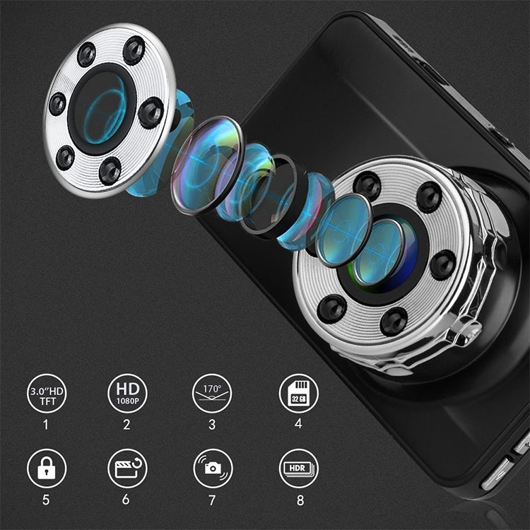 T638+ Car DVR USB Hidden Dual-lens Driving Recorder HD Reversing Video Monitor, T638+