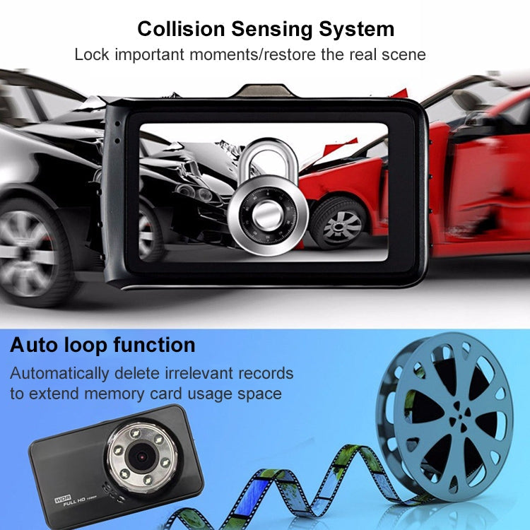 T638+ Car DVR USB Hidden Dual-lens Driving Recorder HD Reversing Video Monitor, T638+