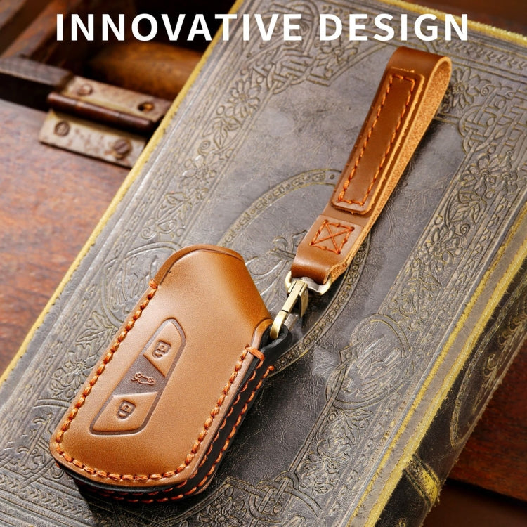 Hallmo Car Cowhide Leather Key Protective Cover for Volkswagen Golf 8(Blue)