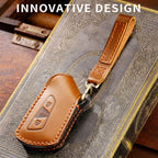 Hallmo Car Cowhide Leather Key Protective Cover for Volkswagen Golf 8(Blue)