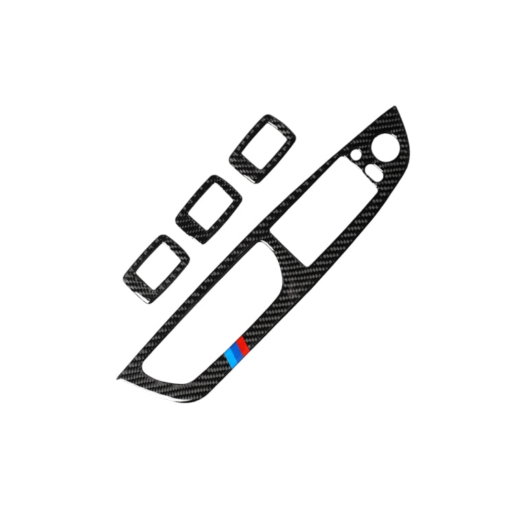 4 in 1 Auto Kohlefaser Dreifarbiges Fensterheber-Schalterblenden-Dekorationsaufkleber für BMW 2008-2013 X5 E70 / 2009-2014 X6 E71, Hochkonfiguration Linkslenker, Fensterheber-Schalterblende (Dreifarbig)