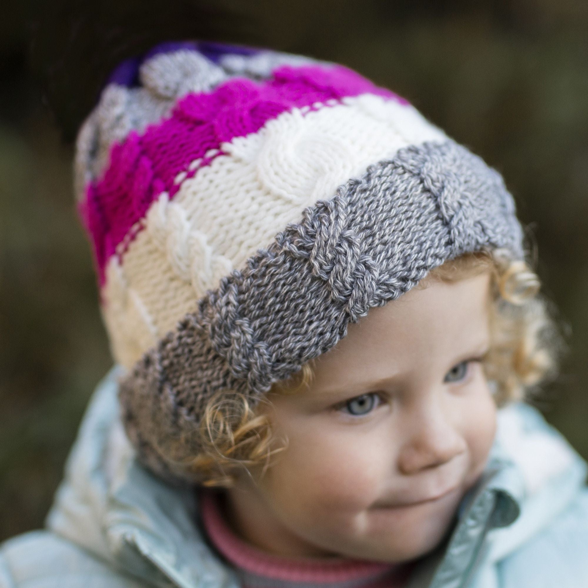 Kids Fleece Lined Knitted Striped Colourful Winter Thermal Hat & Mittens Set