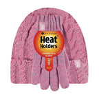 Kids Girls Cable Knitted Warm Fleece Lined Winter Hat & Gloves Set
