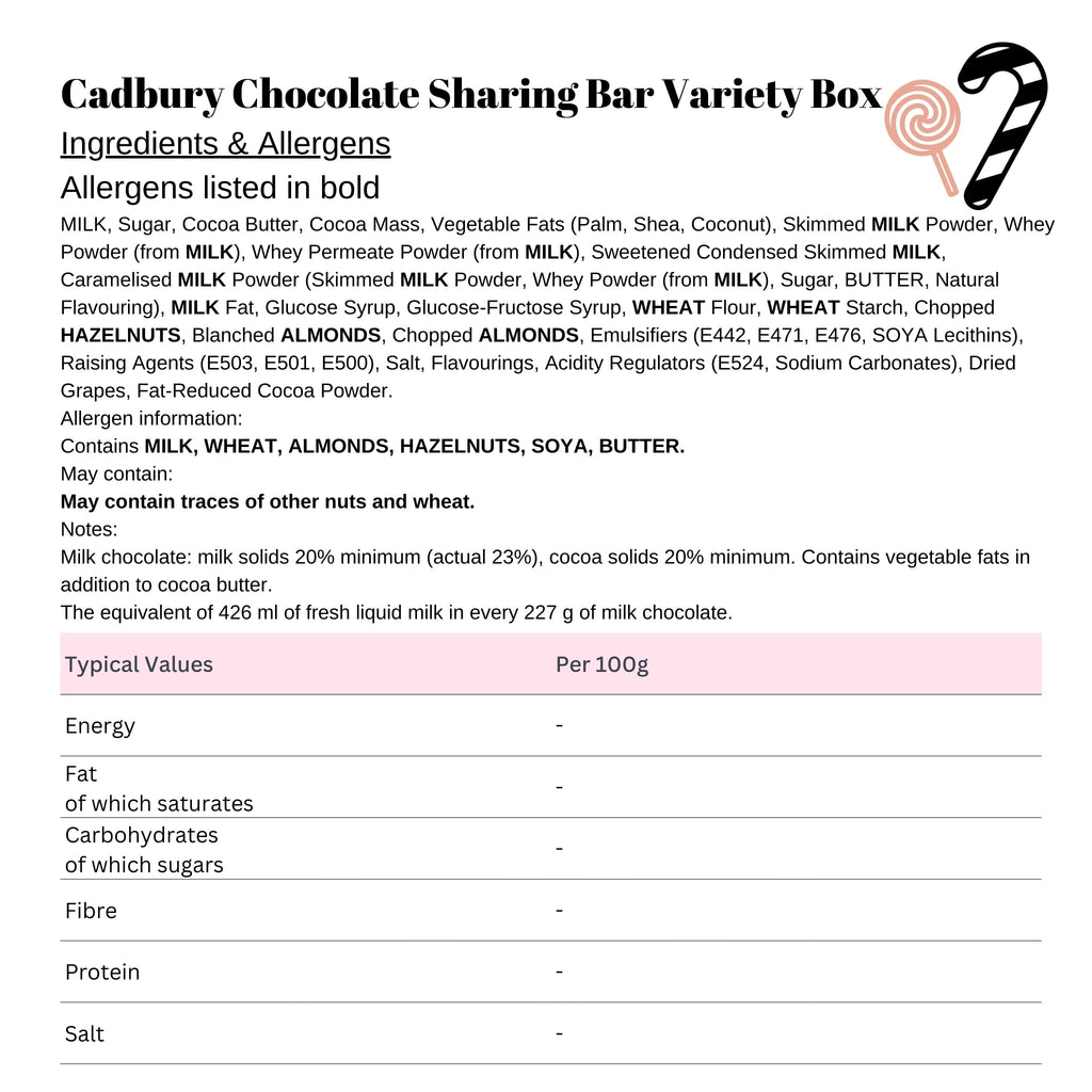 Cadbury Chocolate Sharing Bar Variety Box