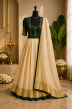 Kerala Half Saree Set – Emerald Green