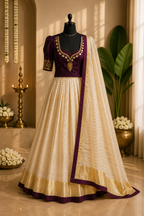 Kerala Half Saree Set – Deep Plum