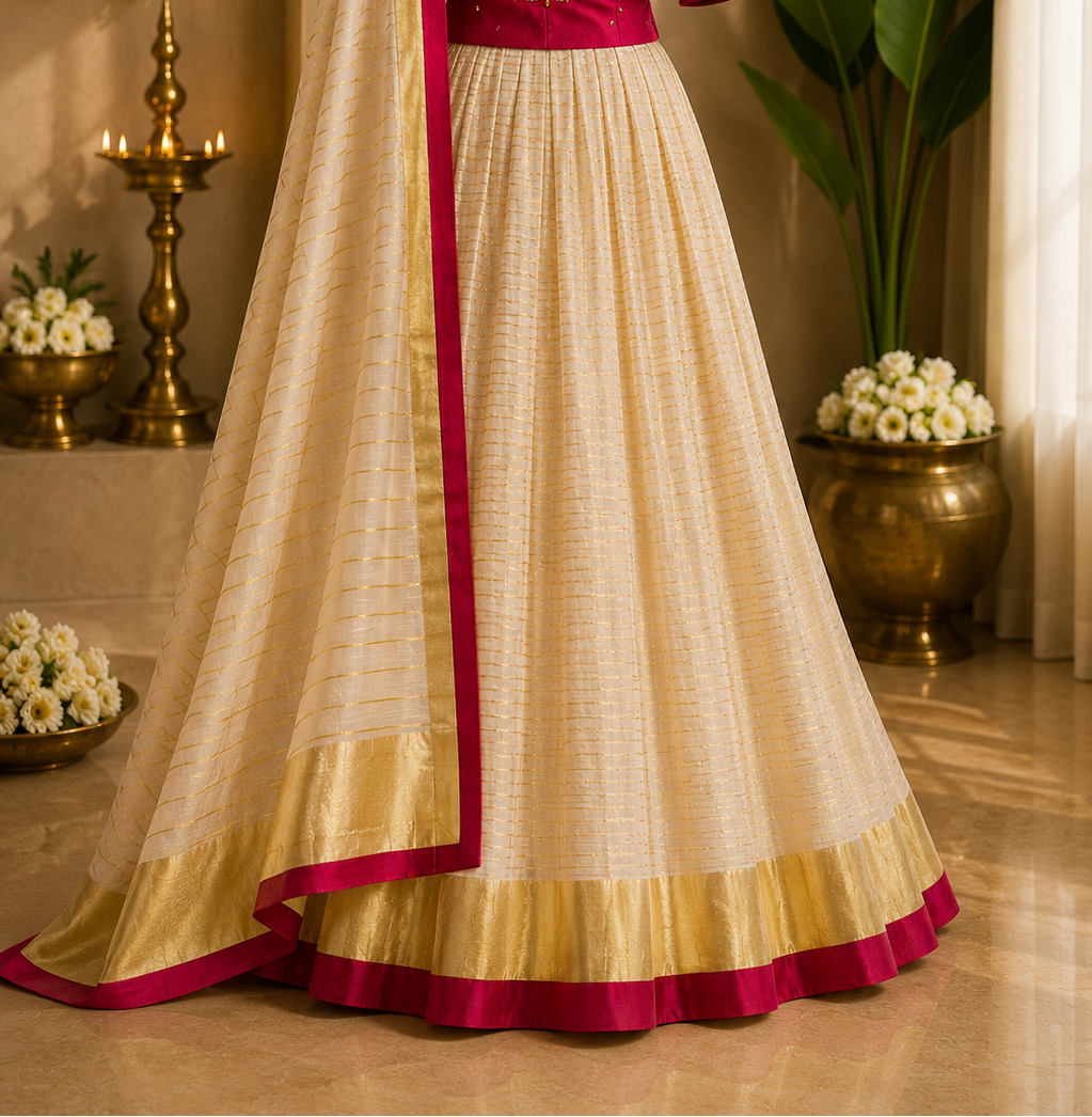 Kerala Half Saree Set – Ruby Pink
