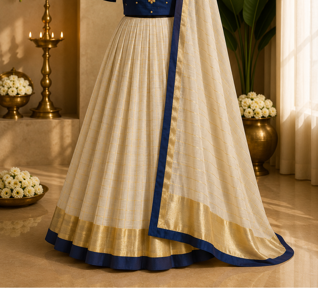 Kerala Half Saree Set – Royal Blue