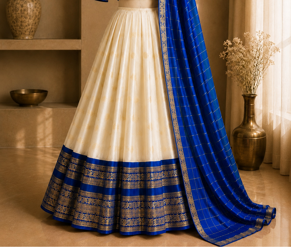 Onam Neelambari Kerala Half Saree Set