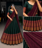 Aarika Emerald Half Saree Set – Emerald Green & Wine Purple