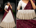 Rajarani Heritage Half Saree Set – Ivory & Wine Berry