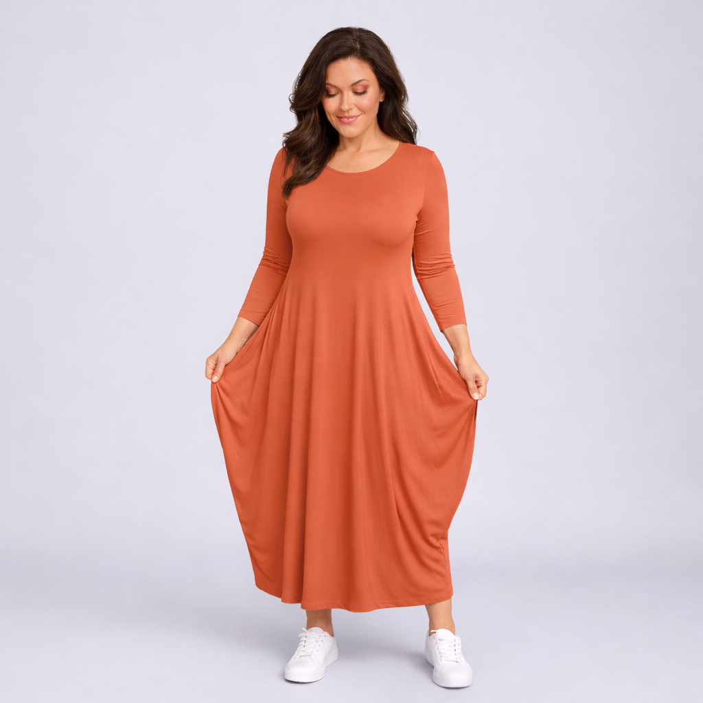 Long Sleeve Calf Length Dress