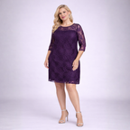 Fine Lace 3/4 Sleeve Swing Dress with Sweetheart Neckline