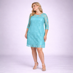 Fine Lace 3/4 Sleeve Swing Dress with Sweetheart Neckline