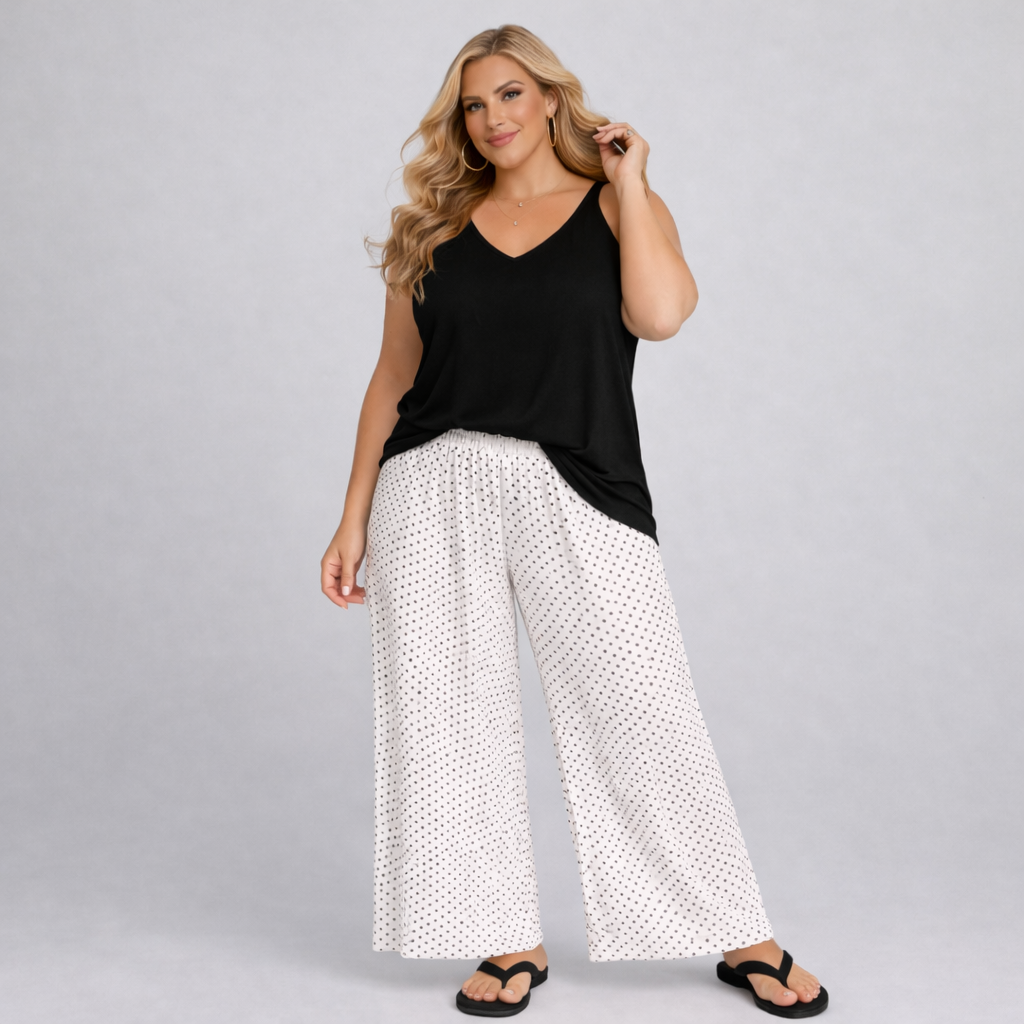 Polka Dot Elastic Waist Palazzo Trousers