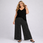 Polka Dot Elastic Waist Palazzo Trousers