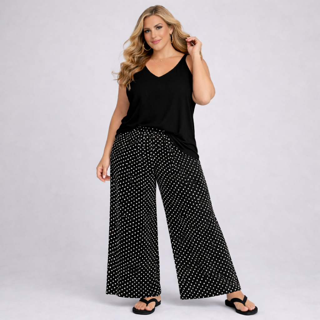 Polka Dot Elastic Waist Palazzo Trousers