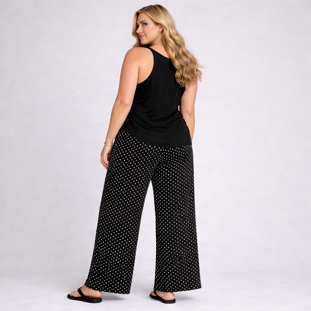 Polka Dot Elastic Waist Palazzo Trousers