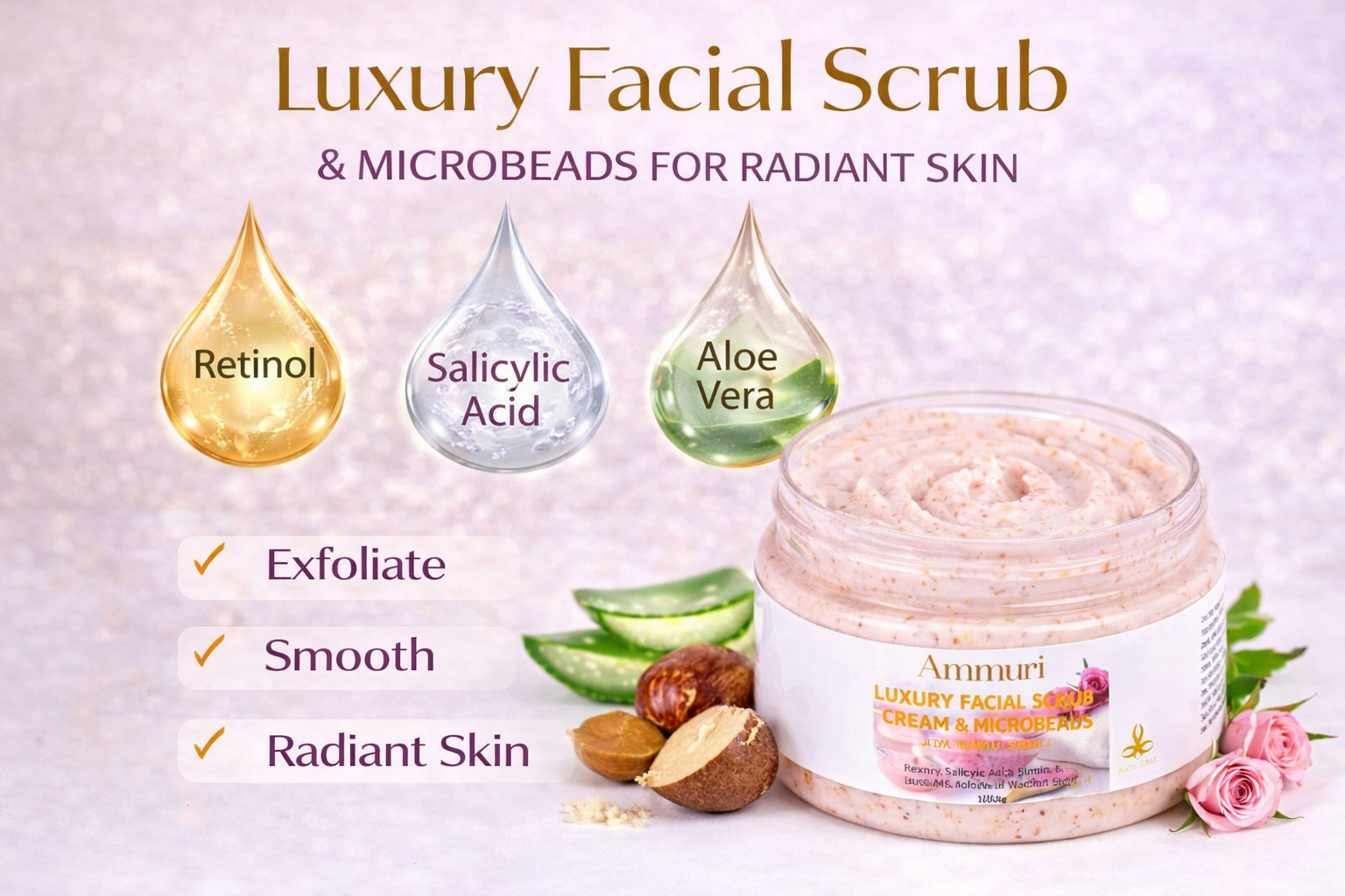 Ammuri Skincare Retinol Facial Scrub - Exfoliating Cream