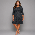 Navy Sparkly Swirl Pattern Long Sleeve Party Swing Dress
