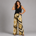 White & Gold Compass Print Palazzo Trousers