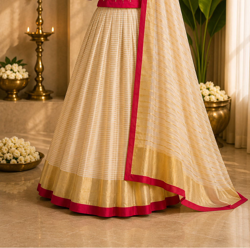 Kerala Half Saree Set – Festive Fuchsia