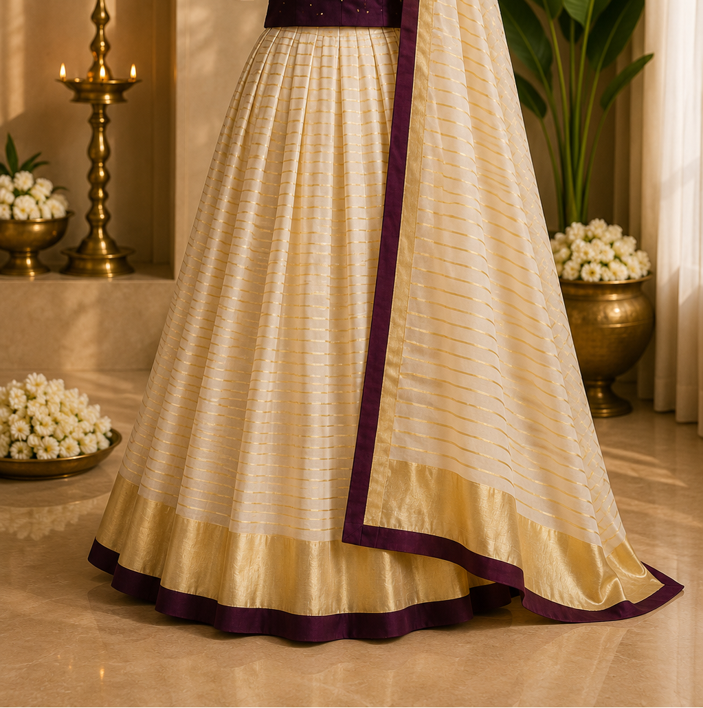 Kerala Half Saree Set – Deep Plum