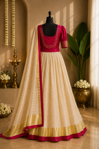 Kerala Half Saree Set – Ruby Pink